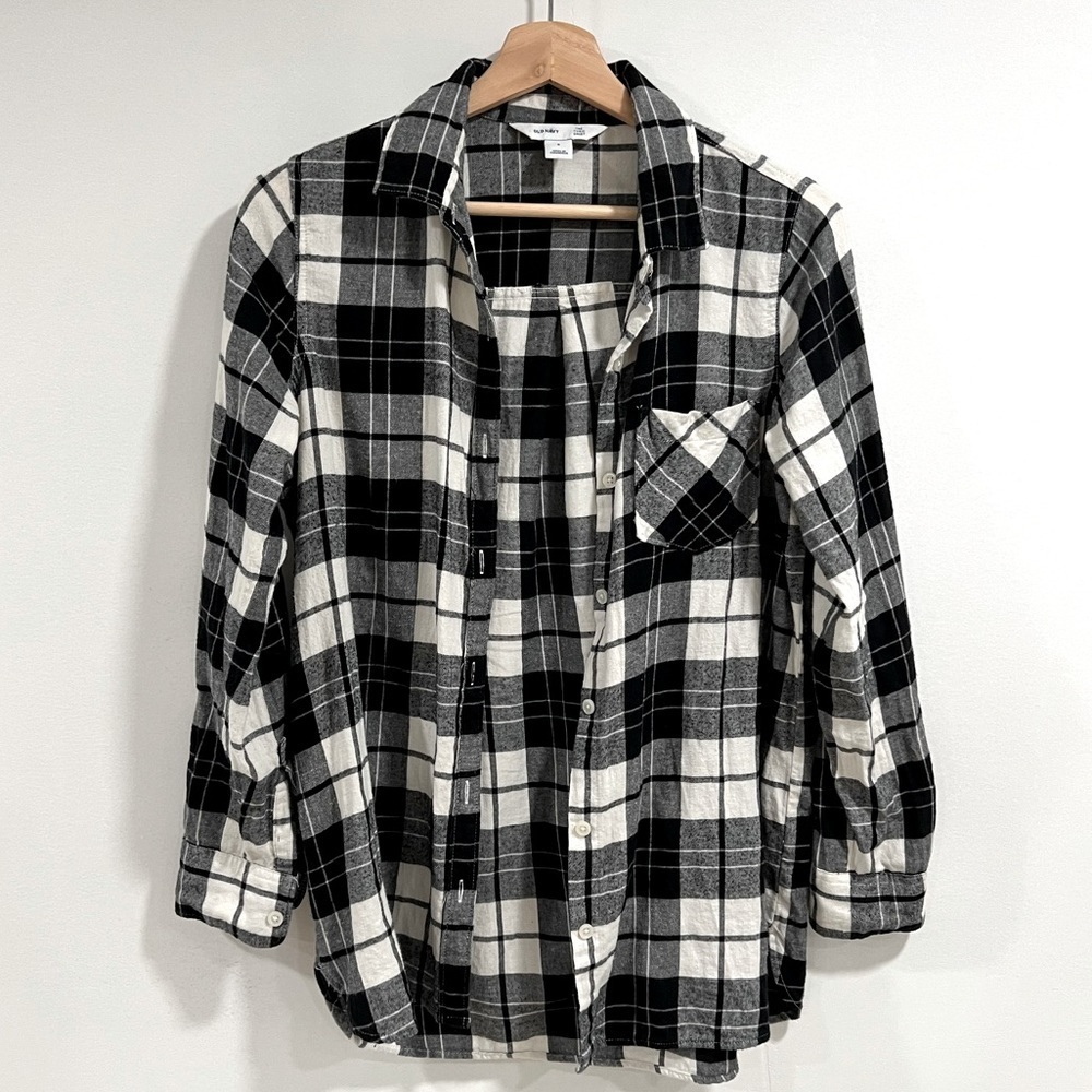 Old Navy Black/white The Tunic Plaid Button up Size Small